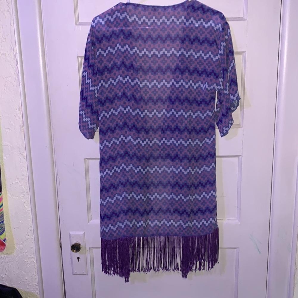 LuLaRoe Purple Chevron Fringe Sheer Cardigan - Picture 2 of 7